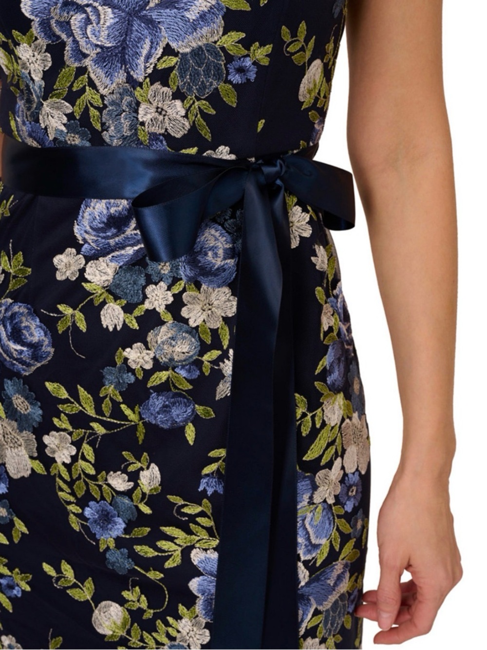 Adrianna Papell Navy Floral Square-Neck Maxi formal size 14 - Picture 5 of 7